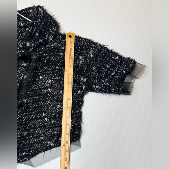 Tarnish Italy Bouclé Knit Cropped Jacket with Tulle Trim - Black/White Size: S/M - Picture 6 of 6